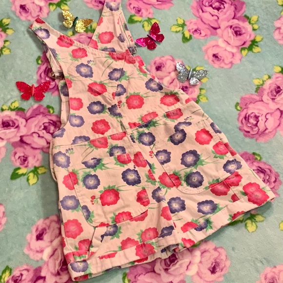 Vtg 90’s White Denim Overalls Pink Purple Flowers - Picture 3 of 9